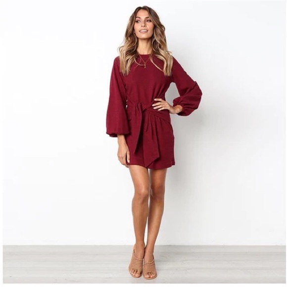 Cupshe Wine Red Puff Long Sleeve Mini - Medium - Picture 2 of 2